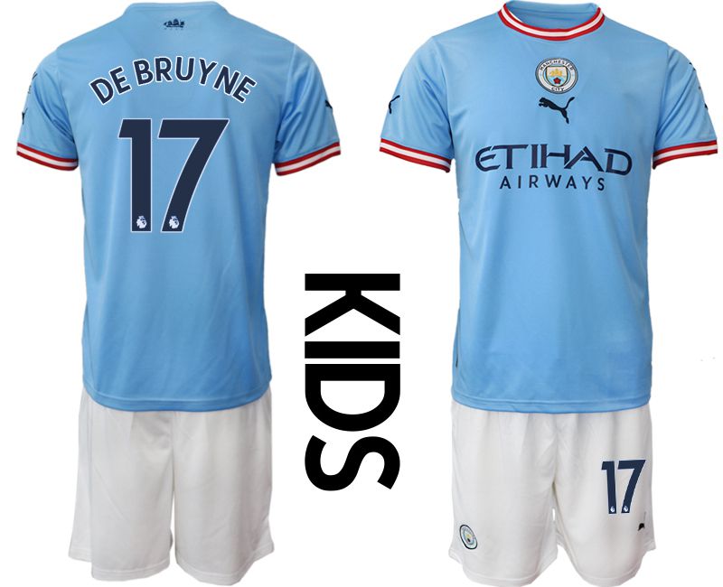 Youth 2022-2023 Club Manchester City home blue #17 Soccer Jersey->youth soccer jersey->Youth Jersey